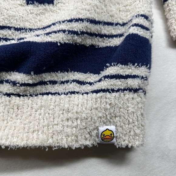 B Duck Teens Fuzzy Cardigan Sweater Cream Blue Varsity Y2K Graphic Size Medium - Picture 8 of 16